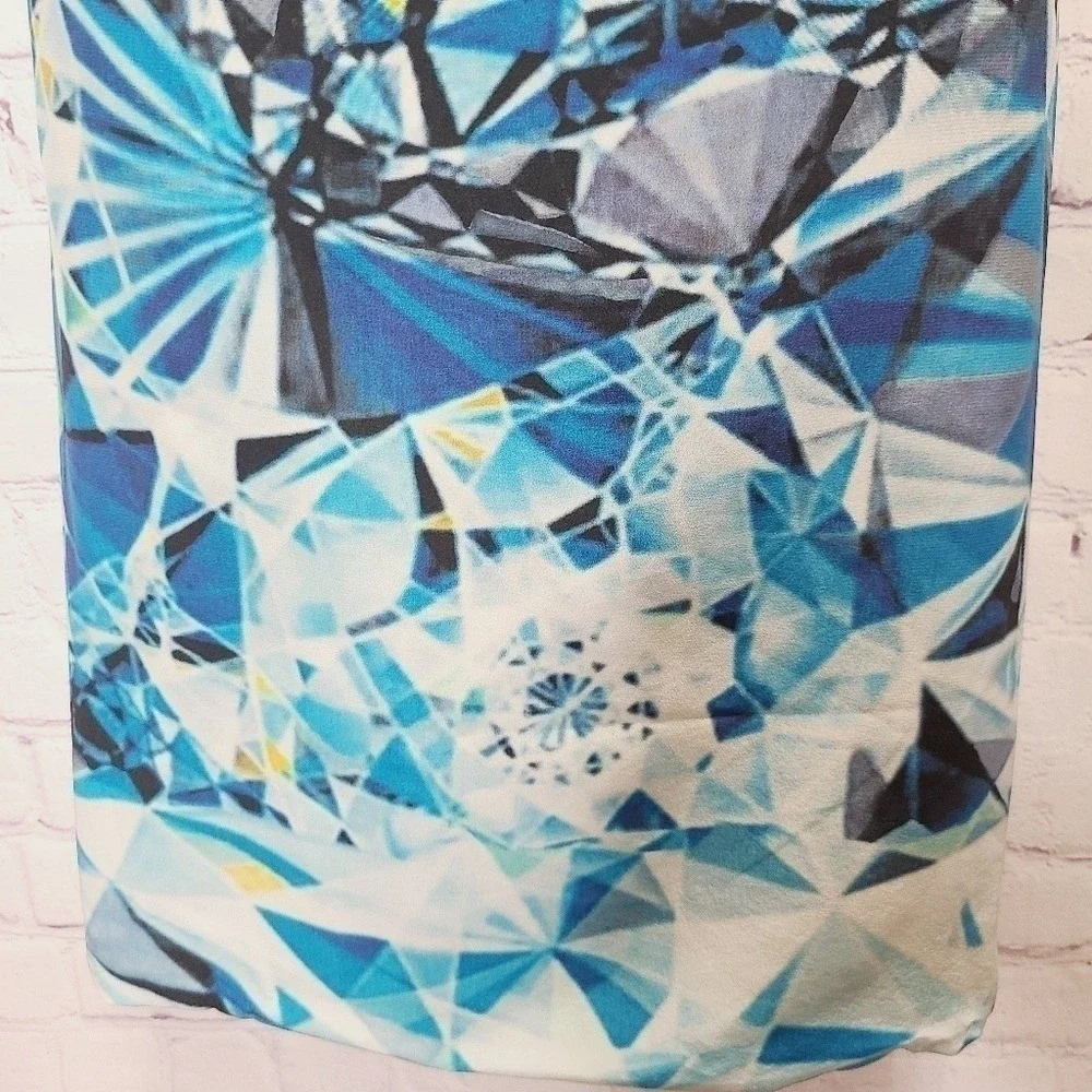 Magaschoni New York Blue Geometric Diamond Print 100% Silk Cowl Neck Dress 2 - Picture 5 of 9